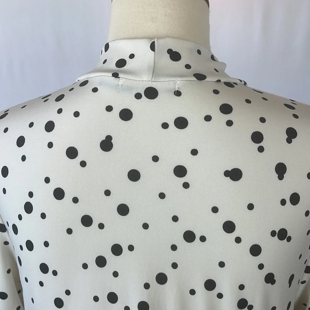Nasty Gal Cream w/Black Polka Dot Print Mini Dress w/Tiered Elastic Ruching - 6 - Picture 8 of 12